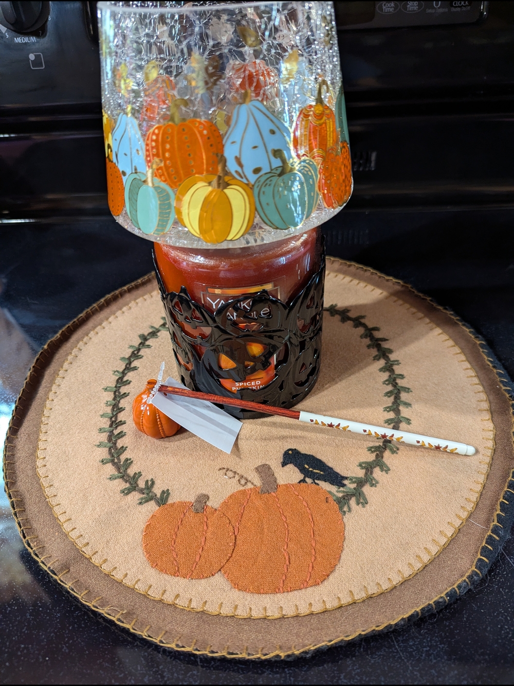 Yankee Candle Orange Turquoise Pumpkin Mosaic Glass Shade Candle Holder
